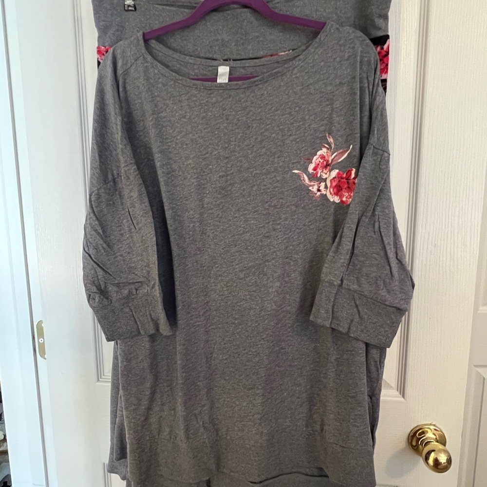Cacique Gray Relaxed 3/4 Sleeve Pajama Top